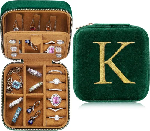 Parima Joyero de viaje Pequeñas cajas de joyería de viaje para mujeres, organizador de joyas de viaje, joyero personalizado con monograma para