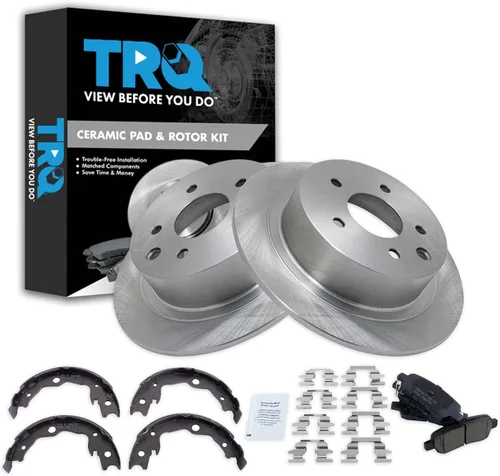 Miniatura 78 de TRQ Kit de pastillas de freno y rotor Posi trasero premium con zapatas de estacionamiento para camión GM SUV