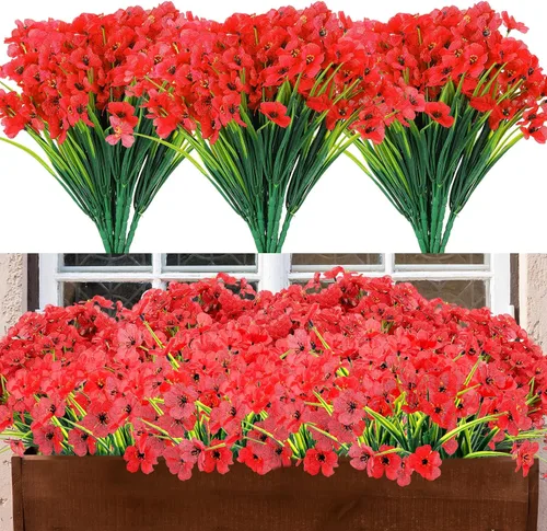 Miniatura 12 de Jutom 24 piezas de flores artificiales para decoración al aire libre, flores sintéticas de seda resistentes a los rayos UV, plantas a granel, Azul