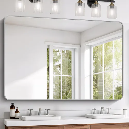 Miniatura 22 de FORBATH - Espejo de baño negro para sobre lavabo, espejo de pared de 16x24 pulgadas con marco de metal, esquinas redondeadas para baño, dormitorio