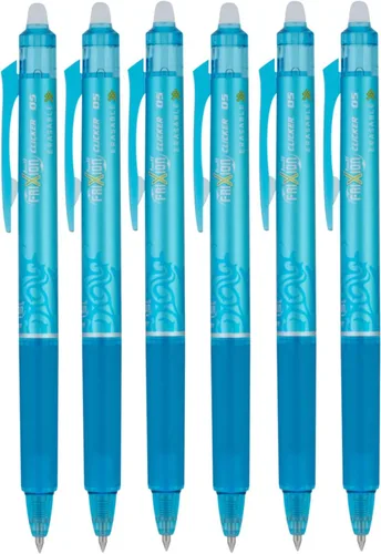 PILOT FriXion Ball Clicker - Bolígrafo retráctil de tinta de gel borrable, punta extrafina, 0.020 in, tinta turquesa, 6 unidades