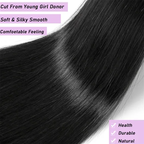 Miniatura 3 de Beautymoon Paquetes de cabello liso negro jet 4 manojos, cabello humano brasileño 14 16 18 20 pulgadas, 100% cabello virgen sin procesar liso, 4