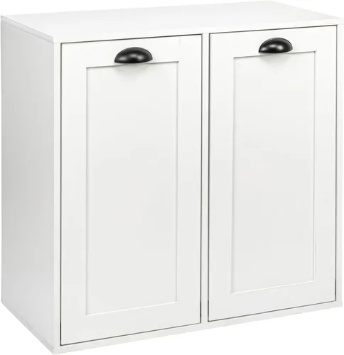 Miniatura 16 de Household Essentials Armario clasificador de ropa inclinable con frente de persiana, blanco, persiana de madera blanca Obturador de madera blanca