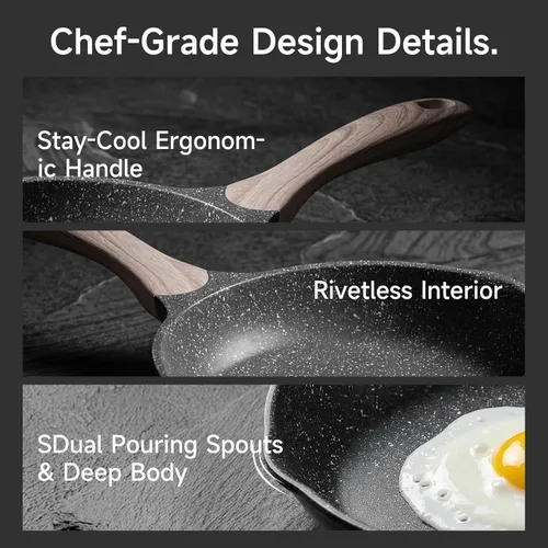 Miniatura 4 de JEETEE - Sartén antiadherente de 12.5 pulgadas, utensilios de cocina con revestimiento de piedra, sartén antiadherente para tortilla con mango Gris