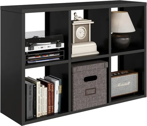 Miniatura 39 de IRONMIX Organizador de almacenamiento de 5 cubos de metal, estantería corta negra, soporte de TV para televisores de hasta 40 pulgadas, centro