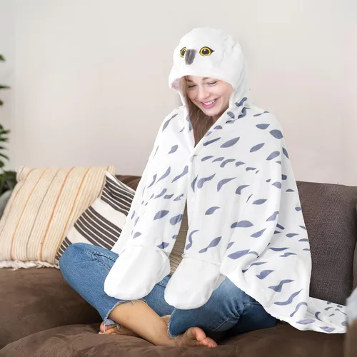 Miniatura 2 de Manta con capucha, diseño de búho nevado con guantes, regalo de búho súper suave para adultos y niños, cumpleaños