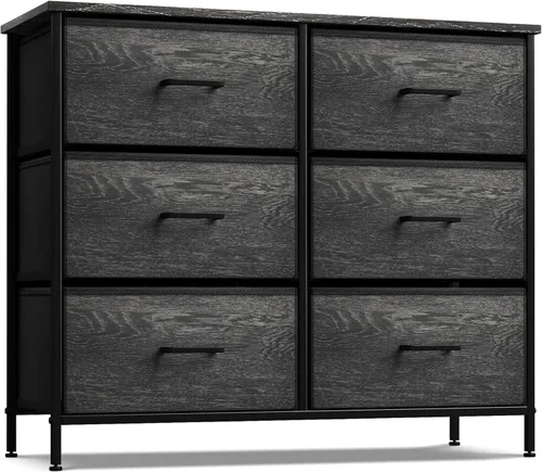 Miniatura 7 de Sorbus Cómoda con 6 cajones de tela, mueble de dormitorio, mueble de almacenamiento, torre para dormitorio, pasillo, armario, organización de Negro