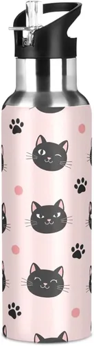 Miniatura 8 de Cute Black Cat Pink Stainless Steel Water Bottle 20 Oz, BPA-Free Sports Water Bottle with Straw Leakproof Water Bottles