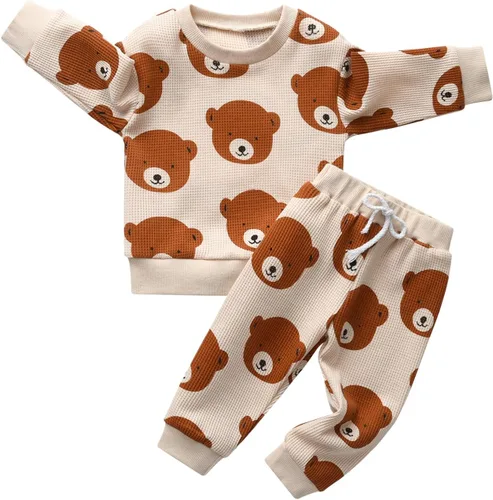 Ropa de bebé niño niño manga larga con estampado de oso + pantalones deportivos