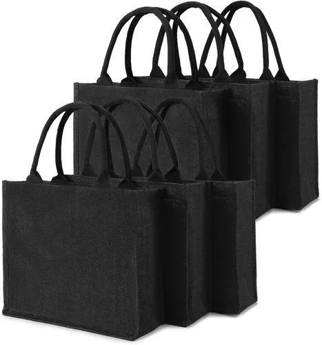 Miniatura 9 de Segarty Bolsas de mano, paquete de 6 bolsas grandes de yute blanco reutilizables de lona para regalos con asas, bolsa en blanco a granel para dama