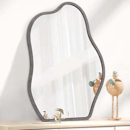 Miniatura 12 de Espejo de pared asimétrico con marco de madera, espejo colgante moderno irregular para pared para tocador, sala de estar, dormitorio, baño, entrada