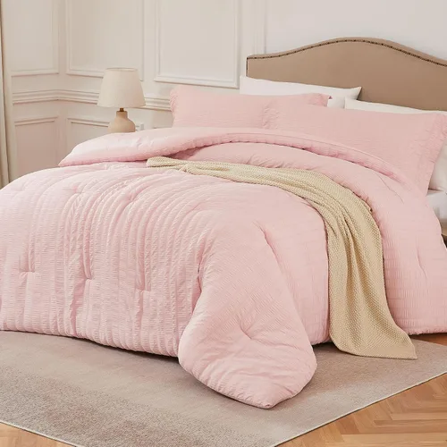 Miniatura 8 de Quataly - Juego de edredón Seersucker tamaño Twin/Twin XL en color blanco; juego de cama de 2 piezas que incluye 1 edredón suave y esponjoso y 1
