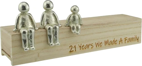 Idea del 21 aniversario – 21 años que hicimos un adorno de metal familiar – Elige tu combinación familiar (1 niño)