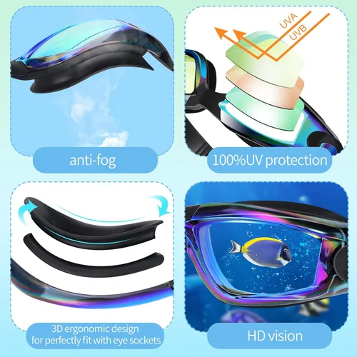 Miniatura 4 de Yexiya 30 pares de gafas de natación con clip nasal y tapones para los oídos, antiniebla, protección UV, sin fugas, visión amplia de verano