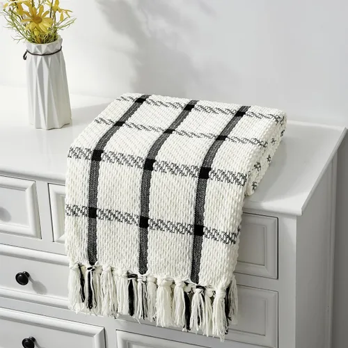 Miniatura 7 de CREVENT Manta de punto bohemio de granja para sofá, silla, cama, decoración del hogar, suave, cálida, acogedora, ligera para primavera, verano