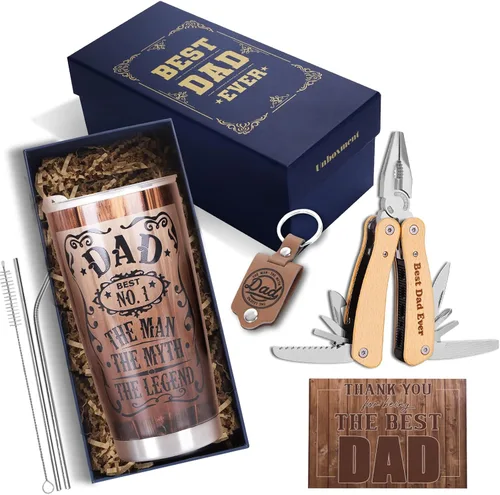 Cesta de regalos para el mejor papá del mundo, día del padre | Retro Vintage, taza de vaso, multiherramienta, llavero, para cumpleaños, Navidad
