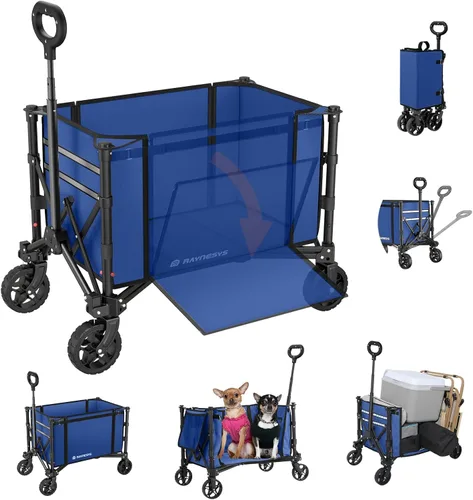 Miniatura 10 de Raynesys Carro plegable 3 en 1 que se convierte en banco, carrito plegable de 220 libras con ruedas, carrito de compras de 120 L para comestibles