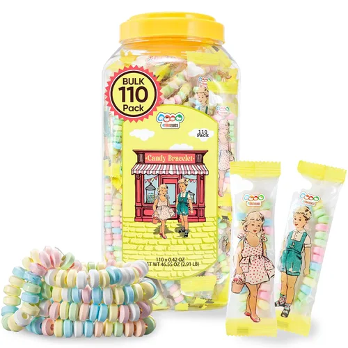 Miniatura 10 de 50 pulseras de dulces envueltas individualmente, joyas de caramelo pastel para bufé, rellenos de bolsas de golosinas, recuerdo de fiesta de Barbie