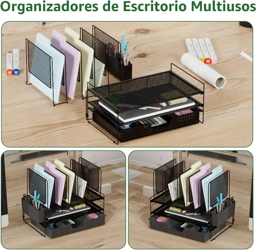 Miniatura 6 de LEKETREE Organizador de escritorio, organización de oficina con soporte de archivos vertical, organizador de archivos con cajón y soporte