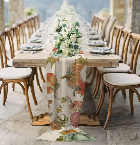 Miniatura 4 de Double Love Fall Autumn Pumpkins Chiffon Table Runner 55 Inches Long, Voile Sheer Tulle Runner for Rustic Wedding Reception Bridal Shower