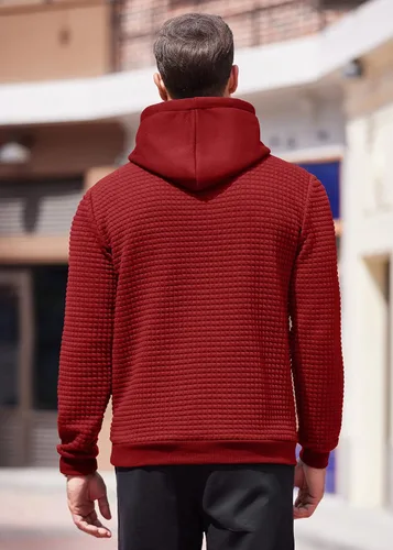 Miniatura 4 de COOFANDY Sudadera con capucha para hombre, de manga larga, a la moda, para gimnasio, atlética, a cuadros, jacquard, con bolsillo