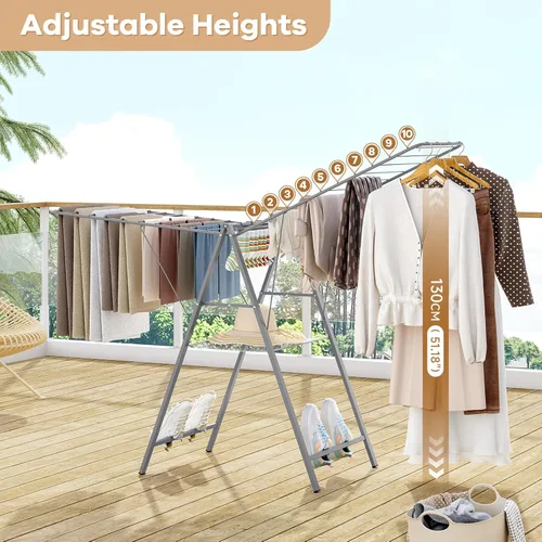 Miniatura 6 de APEXCHASER Tendedero plegable para ropa de secado de ropa, estante de secado de ropa de metal plegable para toallas de suéter en interiores y Gris