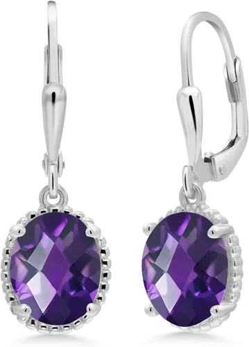 Miniatura 118 de Gem Stone King Aretes colgantes de gota para mujer, plata de ley 925, piedra natal ovalada de 0.354 x 0.276 in, joyería fina, regalos para ella
