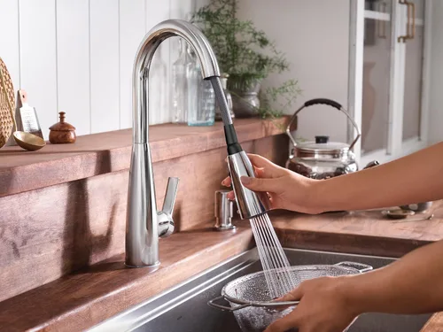 Miniatura 11 de Moen Haelyn - Grifo de cocina monocontrol con rociador extraíble cromado con potencia para una limpieza más rápida, dispensador de jabón incluido