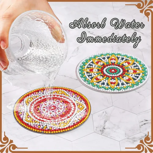 Miniatura 5 de UPINS 8 piezas de kits de pintura de arte de diamante con mandala, posavasos de arte de diamante con soporte, kits de arte de diamante Mandala azul