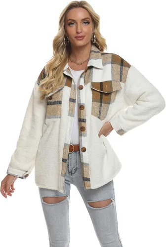 Miniatura 2 de Tanming Camisa de franela cepillada a cuadros con botones para mujer
