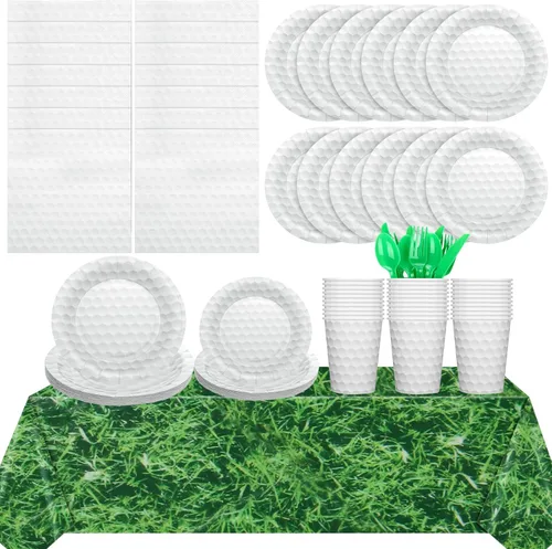 Zubebe 170 piezas de decoraciones de fiesta de golf, decoraciones de primer cumpleaños, platos de golf y servilletas, suministros de fiesta, juego