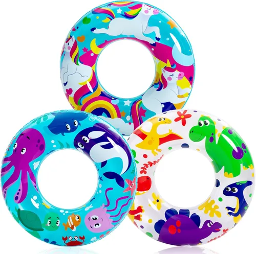 JOYIN Paquete de 3 flotadores de piscina, tubo de piscina para niños anillos de natación tubos inflables, tubos de animales marinos de unicornio,