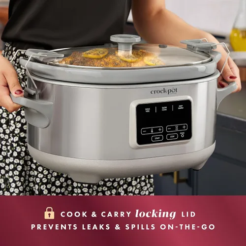 Miniatura 4 de Crockpot olla de cocción lenta programable de 7 cuartos de galón portátil con Sous Vide, acero inoxidable