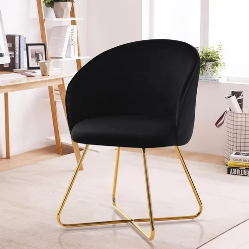 Miniatura 8 de Furniliving Silla de tocador beige, silla de terciopelo para sala de estar, sillas de concha con patas de madera, silla de maquillaje