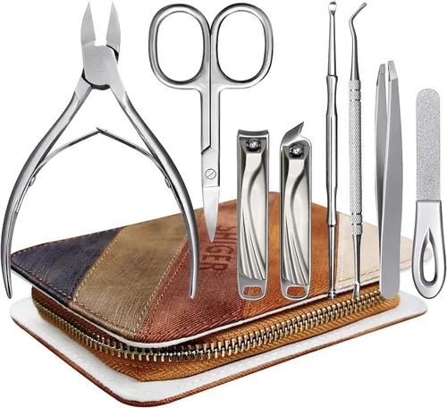 SGNEKOO - Juego de 8 piezas de cortaúñas para la familia, kit profesional de manicura de acero inoxidable con herramienta de uñas encarnadas, lima