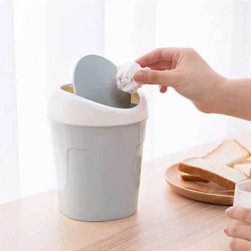 Miniatura 5 de SITAKE 2 cubos de basura de plástico con 120 bolsas de basura, pequeño cubo de basura de escritorio con tapa abatible para el hogar, oficina