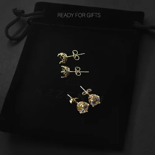 Miniatura 7 de Aretes negros y dorados para hombres y mujeres, con corona retro, hipoalergénicos, de acero inoxidable, con circonita cúbica