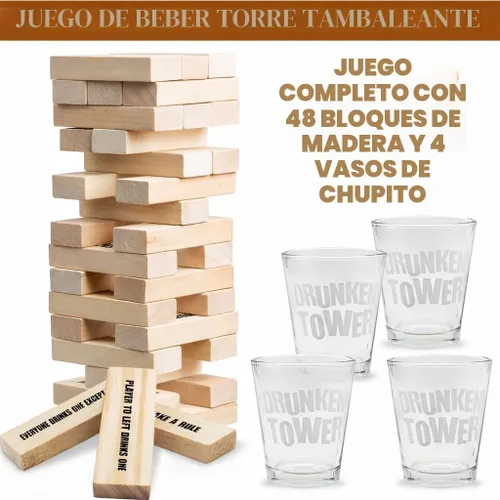 Miniatura 2 de ArtCreativity Juegos de beber en torre para adultos, con 4 vasos y 60 bloques de madera con desafíos, divertidos juegos de fiesta para adultos