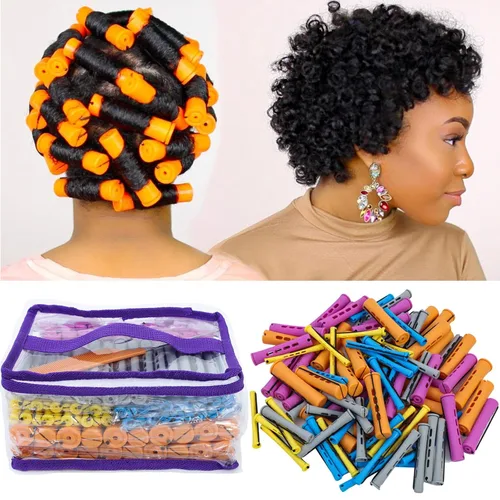 Juego de 100 varillas rizadoras de cabello – Rodillos de plástico de onda fría para peinado de cabello natural, largo o corto – Herramientas de