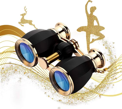 ESSLNB Anteojos de Ópera para Mujeres Adultas 4X30mm, Anteojos Antiguos Compactos para Teatro y Conciertos con Estuche, Cadena Desmontable (Negro)
