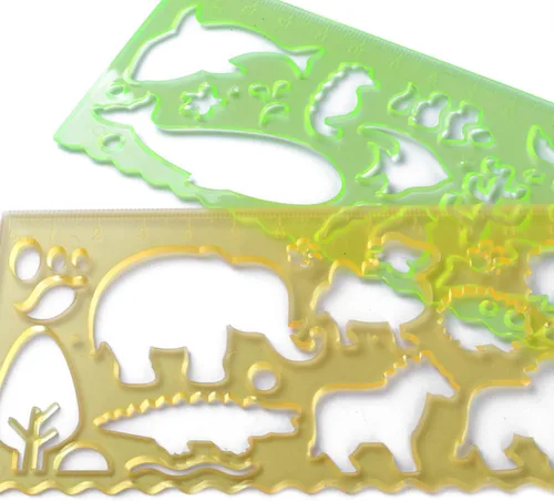 Miniatura 4 de BronaGrand 4 plantillas de dibujo para niños, regla de plástico, plantillas de pintura para niños, 4 colores transparentes