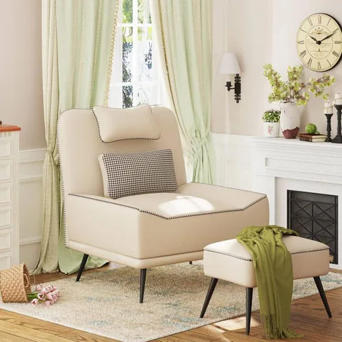 Miniatura 2 de ALISH Silla decorativa moderna con otomana, silla tapizada y juego otomano, cómodo sofá individual con cojín extraíble para sala de estar
