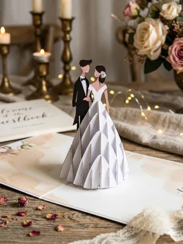 Miniatura 2 de Tarjeta de boda desplegable 3D – Tarjeta de felicitación hecha a mano para novia y novio para boda, compromiso, aniversario o despedida de soltera