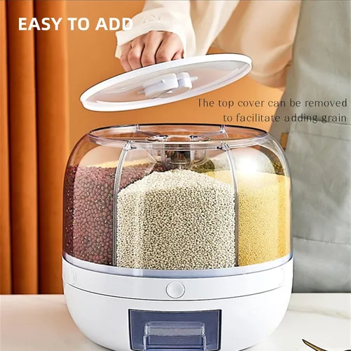Miniatura 4 de DYRABREST Dispensador de arroz, dispensador de cereales giratorio de 360°, dispensador de almacenamiento de granos multigrano redondo de 6 rejillas