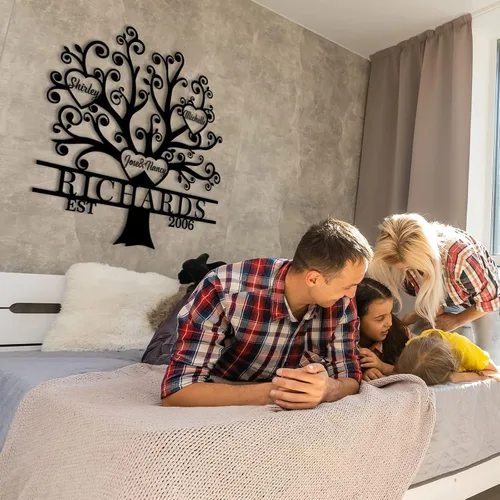 Miniatura 6 de Letrero de metal personalizado del árbol de la vida, letrero de metal con nombres de niños, regalo personalizado de apellido, recuerdo familiar
