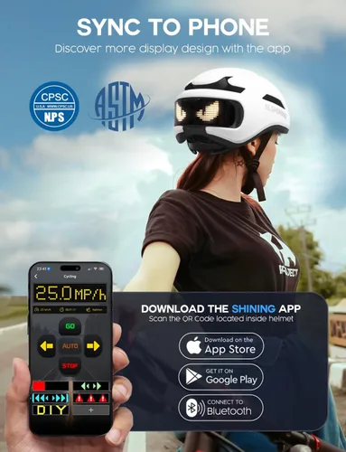 Miniatura 2 de Casco de bicicleta con luz – Casco de bicicleta con pantalla LED DIY para scooter, bicicleta, monopatín – Casco de pantalla LED con patrones Blanco