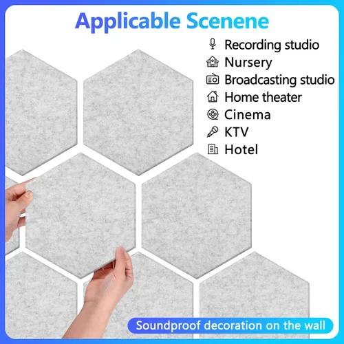 Miniatura 8 de Paquete de 18 paneles acústicos hexagonales, paneles absorbentes de sonido de alta densidad de 12 x 10 x 0.4 pulgadas, paneles de pared gris