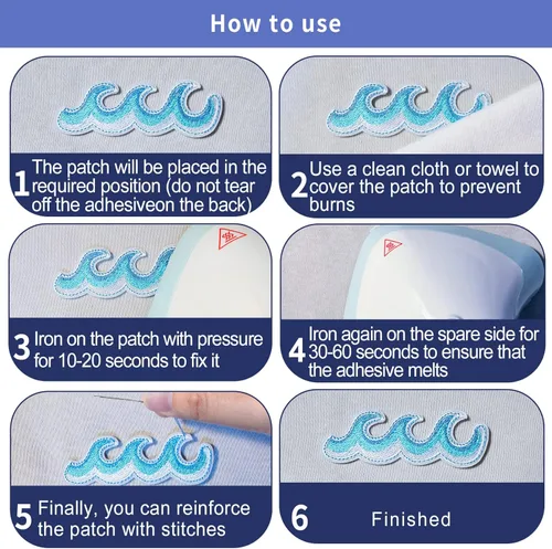 Miniatura 4 de 10 parches bordados de olas del océano, parche de reparación para ropa, chaquetas, gorras, parches bordados, parches de costura para decoración