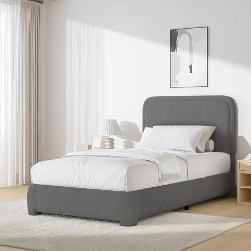 Miniatura 34 de BarnFurin Cloud Boucle - Base de cama de tamaño matrimonial, plataforma tapizada con cabecero, esquinas redondeadas suaves, no requiere somier, Beige