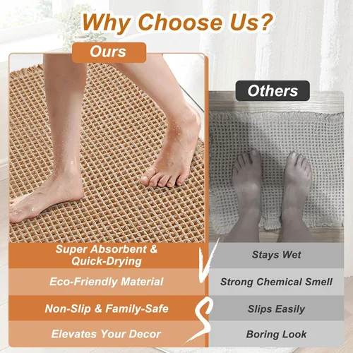Miniatura 5 de Alfombra de Baño de Lujo tipo Waffle, Súper Absorbente Antideslizante, Alfombras de Baño Bohemias, Ultra Suaves y Cómodas, Lavables a Máquina